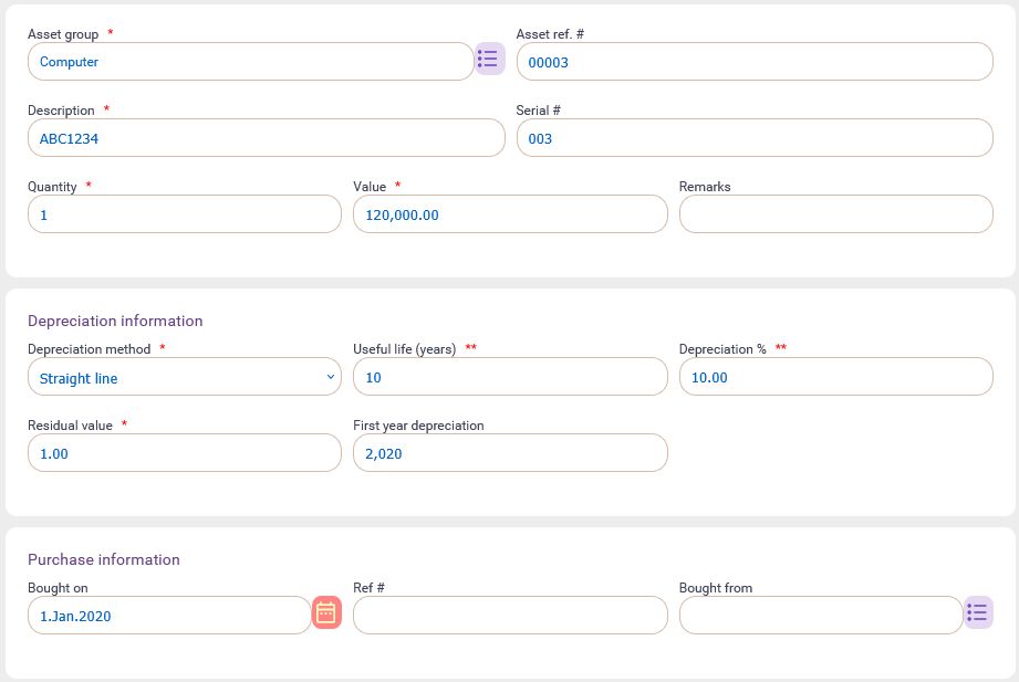 Asset data entry