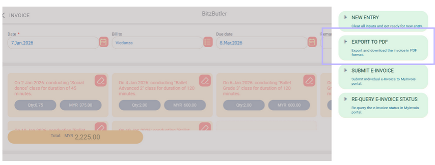 Export invoice to PDF file