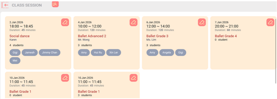 Class session history