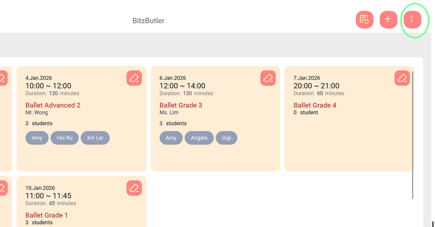 More options on class session history