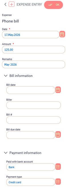Expense entry full view